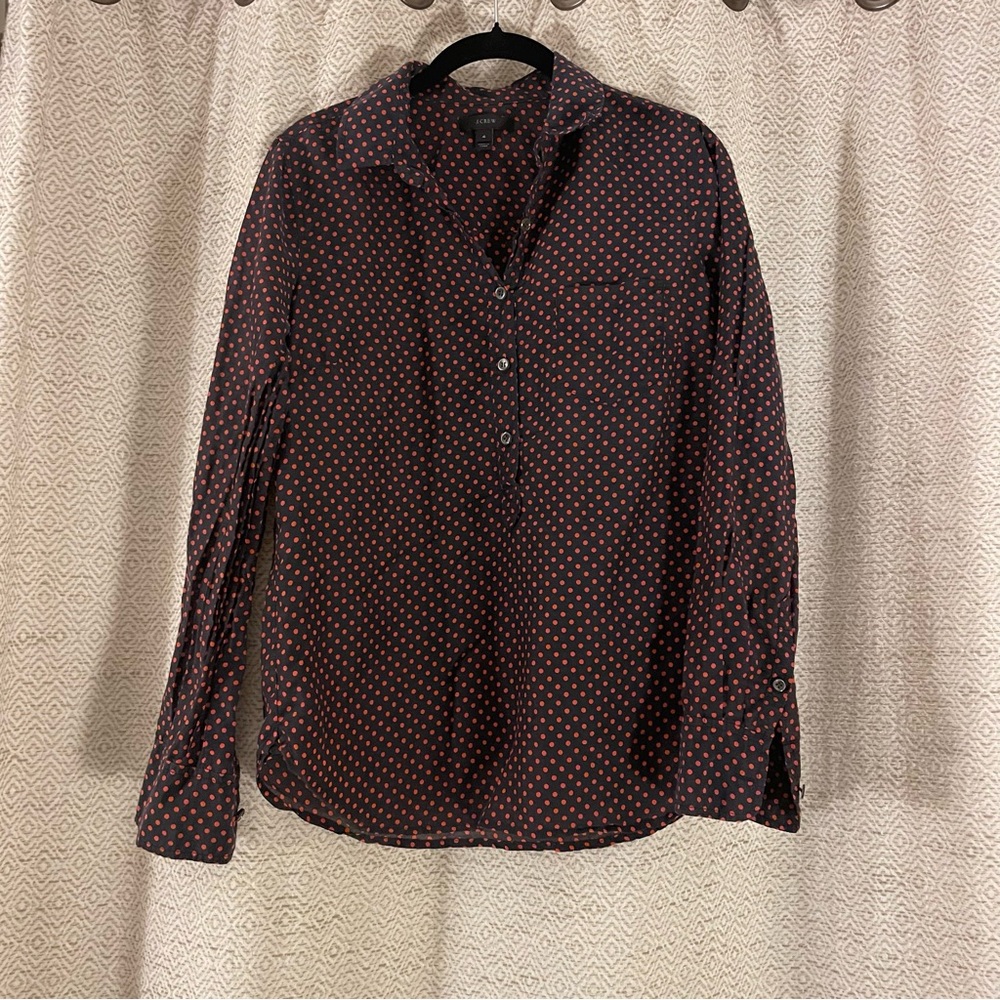 J. Crew Navy and Red Polka Dot Top